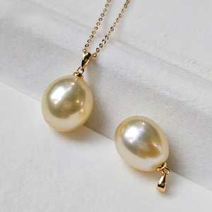18K Gold 5A 11-14mm Rose Gold South Sea Pearl Pendant Necklace, Drop Shape High Luster Natural Sea Pearl, Luxury Jewelry, Pearl Wholesale