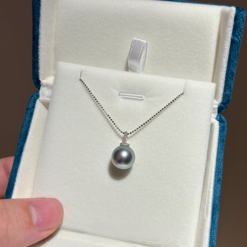 4A 9–13mm Platinum Grey Tahitian Pearl Pendant Necklace, Natural Round Sea Pearl on 45cm Adjustable 925 Silver Chain, Elegant Jewelry
