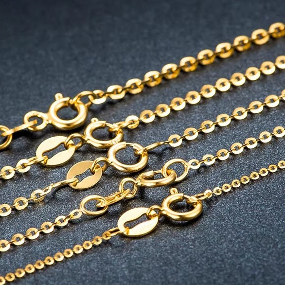 18K Gold O Chain Necklace AU750, Adjustable 40-50cm Flash O Link Collarbone Chain for Pendant