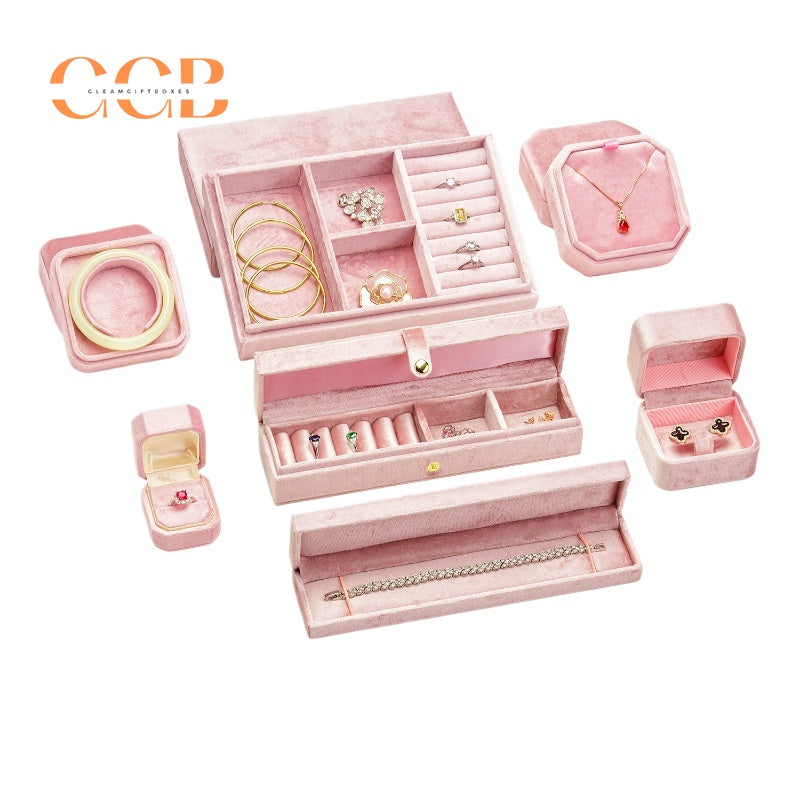7 Piece Pink Velvet Jewelry Box Set Custom Logo Packaging Display
