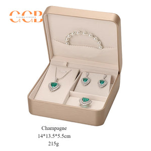PU leather jewelry set box for necklace ring earrings bracelet display packaging gift box for wedding bridal custom logo bulk order