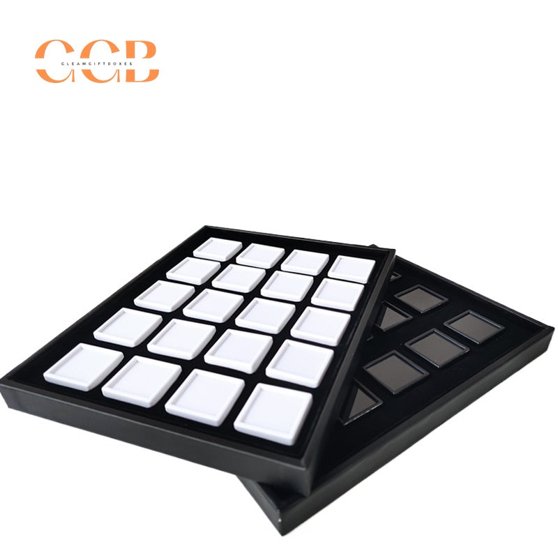Acrylic square loose stone box with PU leather display tray