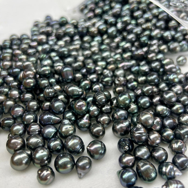 3A 8–10mm Tahitian Black Pearl Undrilled, Natural Saltwater Baroque Drop Pearl, High Luster Strong Overtone with Slight Blemish, DIY Jewelry