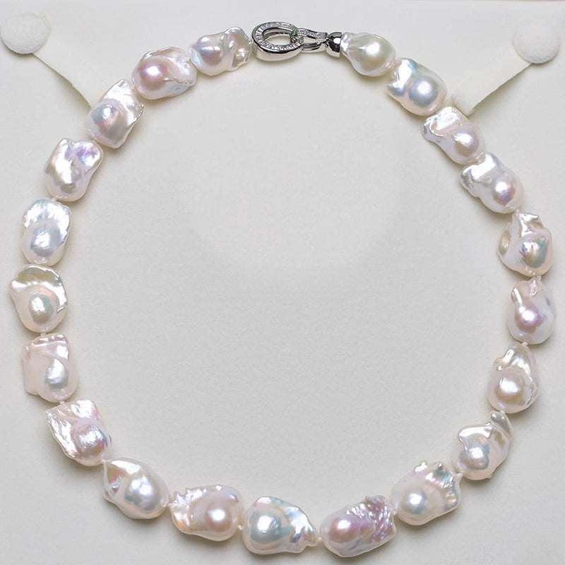 5A 9-15mm Small White Baroque Pearl Necklace, 40cm Natural Iridescent Freshwater Pearl Strand in Sterling Silver, Pearl Wholesale Bulk