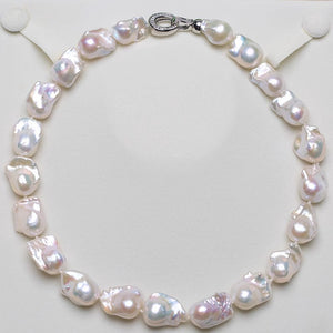 5A 9-15mm Small White Baroque Pearl Necklace, 40cm Natural Iridescent Freshwater Pearl Strand in Sterling Silver, Pearl Wholesale Bulk