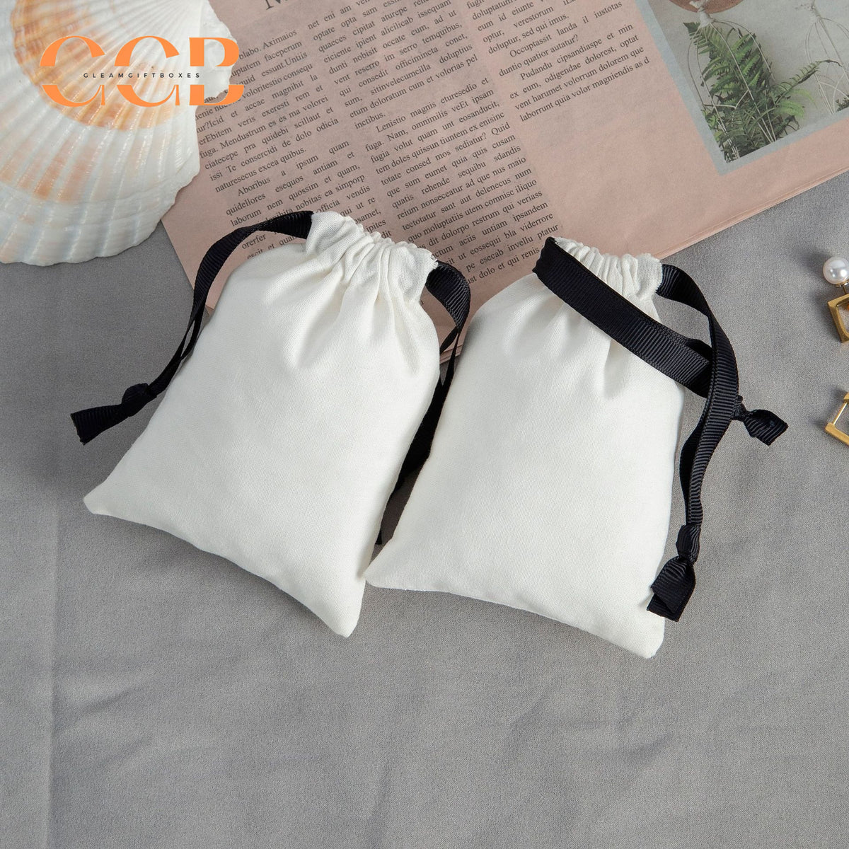 20pcs white jewelry pouch with black string, drawstring bag for rings earrings bracelets, multi size jewelry packaging gift bags