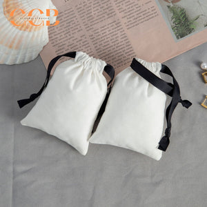 20pcs white jewelry pouch with black string, drawstring bag for rings earrings bracelets, multi size jewelry packaging gift bags