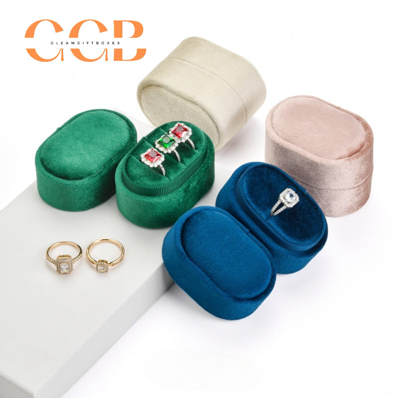 Velvet Oval Ring Box, Single, Double or Triple Slot Jewellery Box，Plush Lined Holder for Wedding & Engagement Rings, Proposal Photo Prop & Bridal Accessory