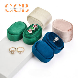 Velvet Oval Ring Box, Single, Double or Triple Slot Jewellery Box，Plush Lined Holder for Wedding & Engagement Rings, Proposal Photo Prop & Bridal Accessory