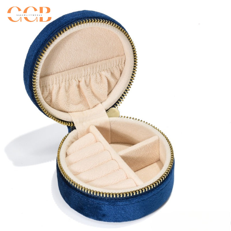 Round Velvet Travel Jewelry Case, Mini Zipper Organizer for Rings, Earrings & Necklaces, Bridesmaid Gift, Travel Accessory