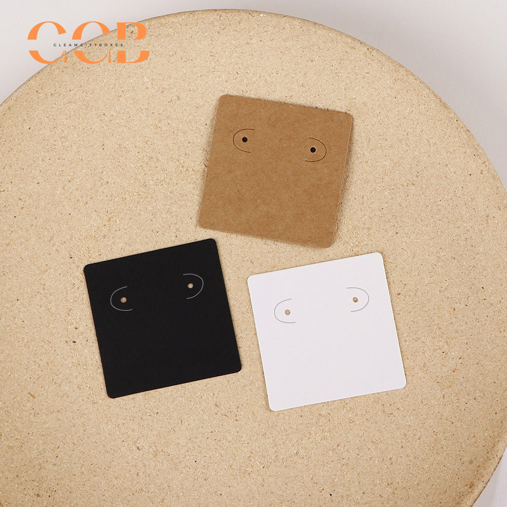100pcs wholesale 5x5cm earring display cards with two holes for stud hoop jewelry black white paper cards small jewelry packaging