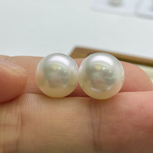 5A 12-13mm 2 pcs Australian South Sea White Pearl Pair, Natural Round Undrilled Loose Pearls for Custom Earrings, Super High Mirror Luster