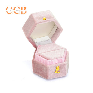 Hexagon Velvet Ring Box Green Wedding Proposal Ring Box