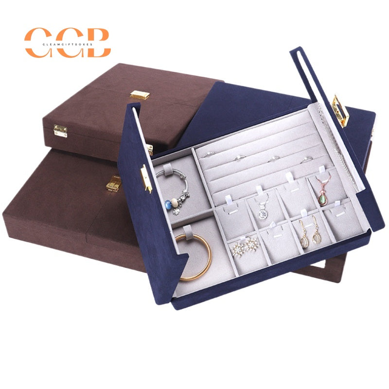 Double Folding Jewelry Display Tray Organizer, Velvet Storage Box