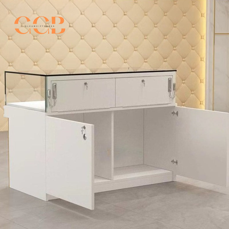 Luxury Glass Jewelry Display Cabinet, Floor Standing Storage with Drawers, Showcase for Jewelry Stores