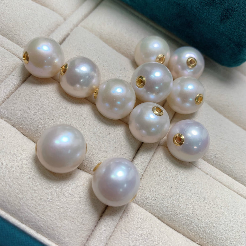 3a 12-13mm 白色圆光路路通 1.a3A 12-13mm White Round Pearl Bead Lu Lu Tong, Strong Luster Freshwater Pearl with 1.8mm Large Hole for DIY Jewelry Making Wholesale8mm孔