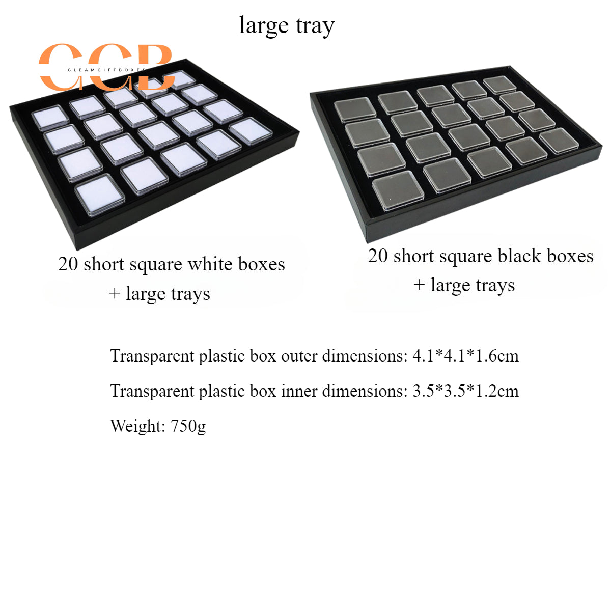 Rectangular plastic clear gemstone display storage box tray