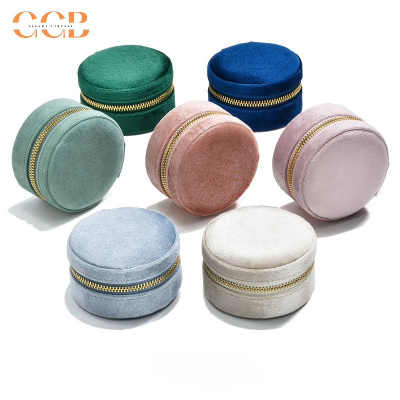 Round Velvet Travel Jewelry Case, Mini Zipper Organizer for Rings, Earrings & Necklaces, Bridesmaid Gift, Travel Accessory