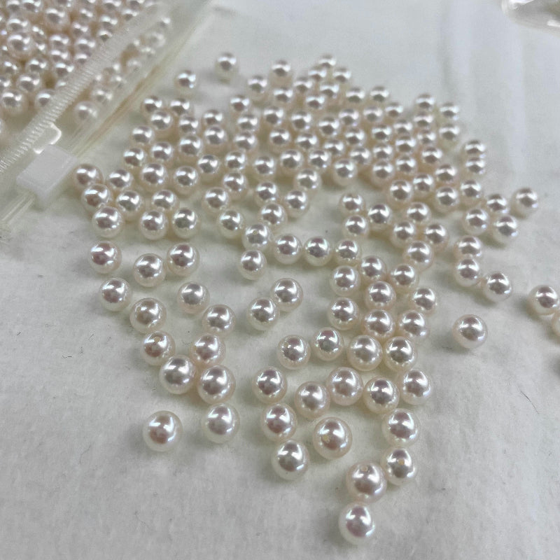 5A 4-10mm White Akoya Pearl, Natural Round Loose Pearl with Strong Luster and Minimal Blemish, Undrilled Half Drilled 1mm or Fully Drilled 0.7mm