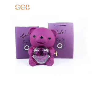 Preserved Flower Teddy Bear Rose Ring and Pendant Box