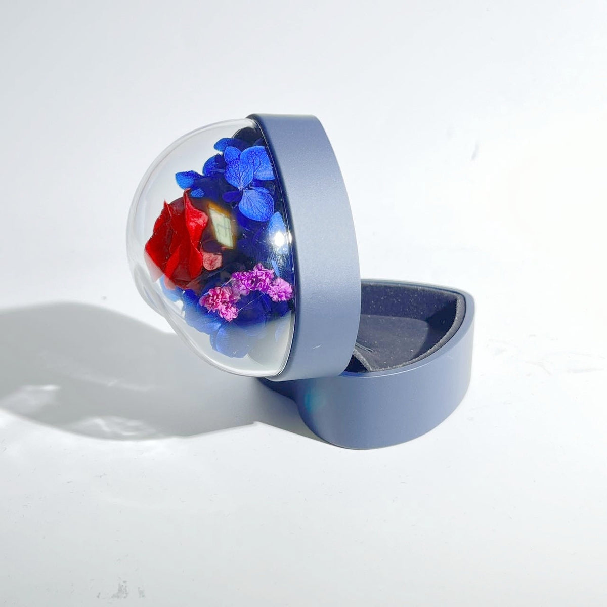 Blue Rose Flower Heart Ring Or Pendant Box