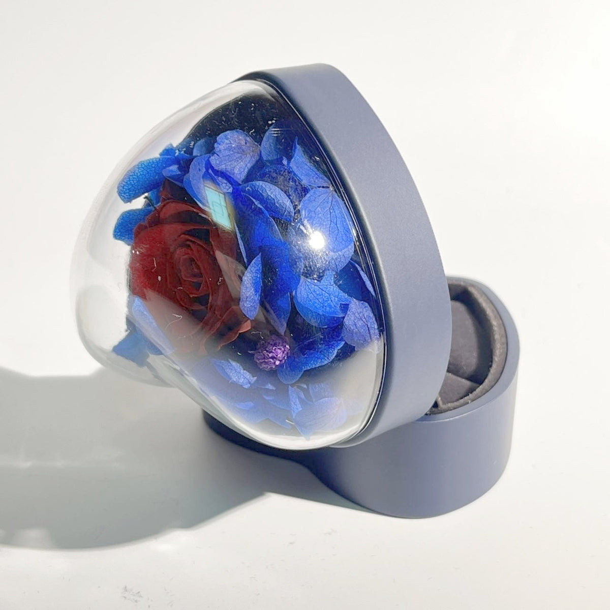 Blue Rose Flower Heart Ring Or Pendant Box