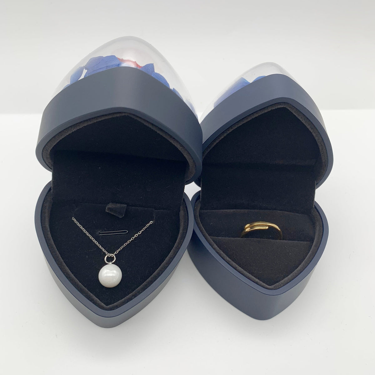 Blue Rose Flower Heart Ring Or Pendant Box