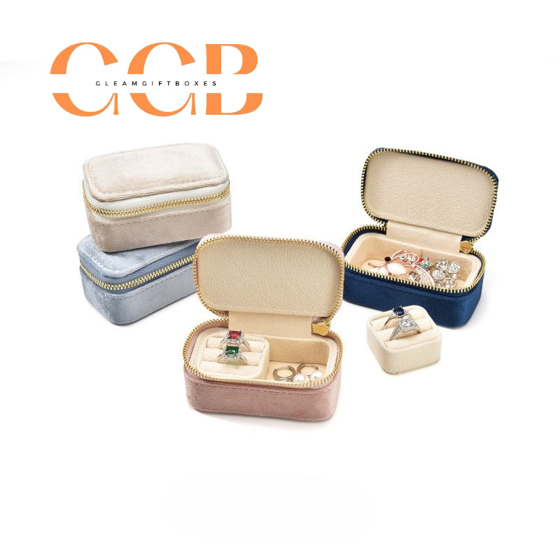 Velvet Mini Travel Jewelry Case, Zippered Organizer with Ring Slots for Rings & Earrings, Bridesmaid Gift & Travel Accessory