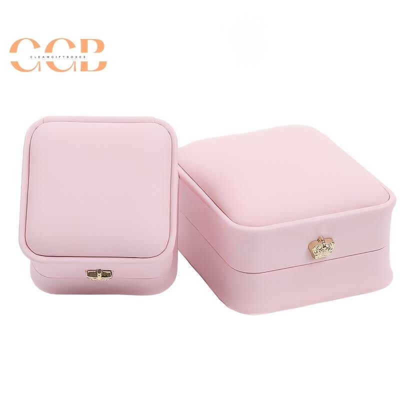 Classic PU Leather Crown Engagement Ring Box