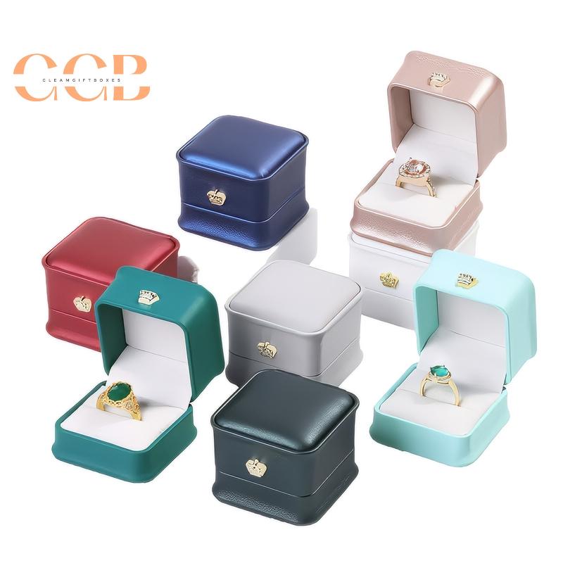 Classic PU Leather Crown Engagement Ring Box