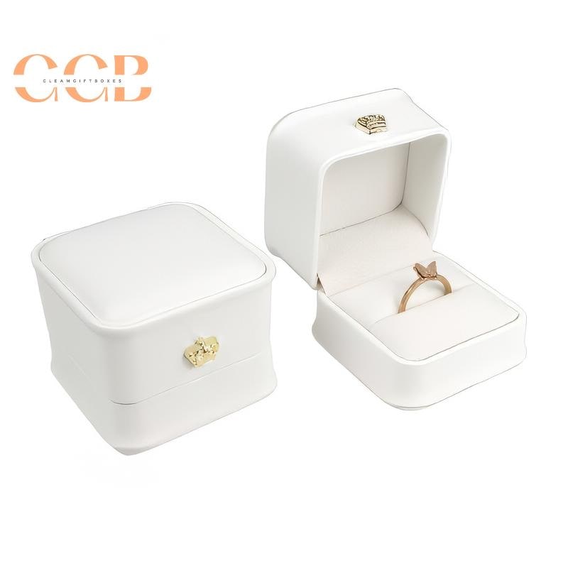 Classic PU Leather Crown Engagement Ring Box