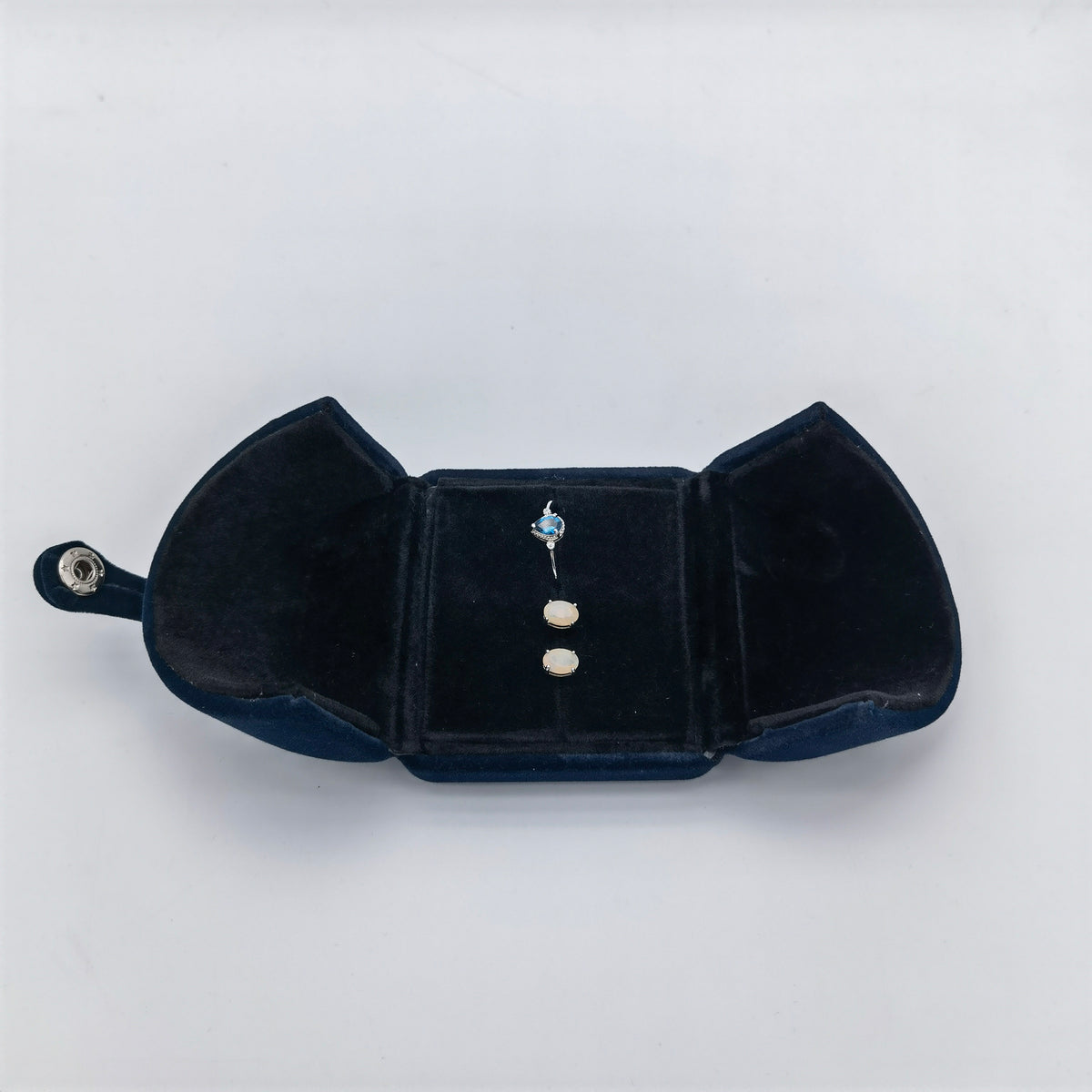 Navy Blue Single Slots Velvet Ring Box