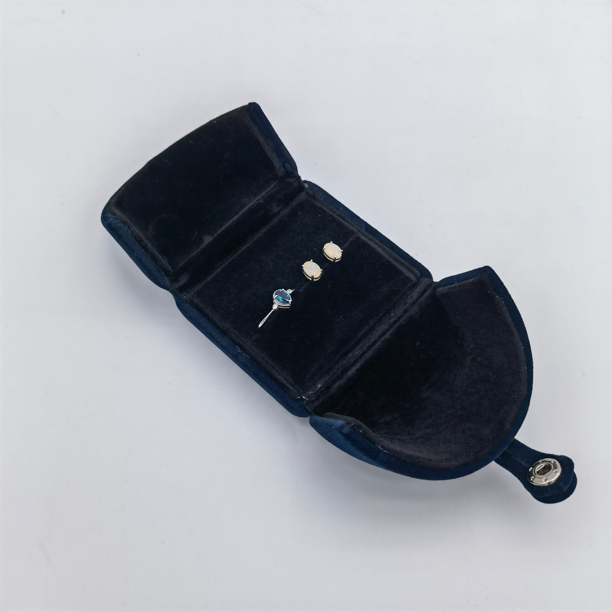 Navy Blue Single Slots Velvet Ring Box