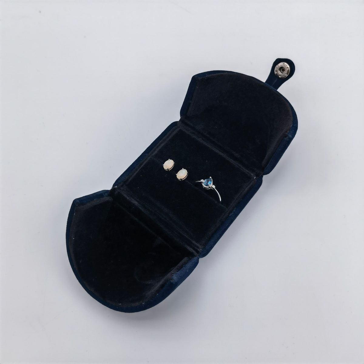 Navy Blue Single Slots Velvet Ring Box