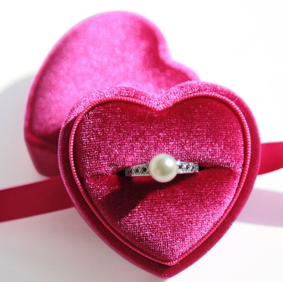 Fluro Pink Velvet Ring Double Slot Ring Box for Wedding Ceremony