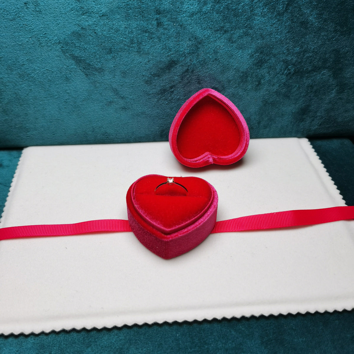 Fluro Pink Velvet Ring Double Slot Ring Box for Wedding Ceremony