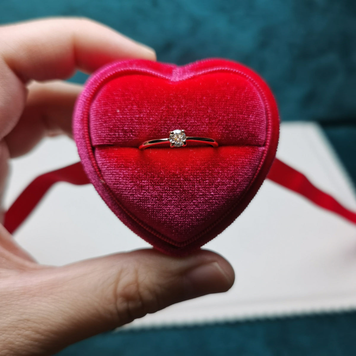 Fluro Pink Velvet Ring Double Slot Ring Box for Wedding Ceremony