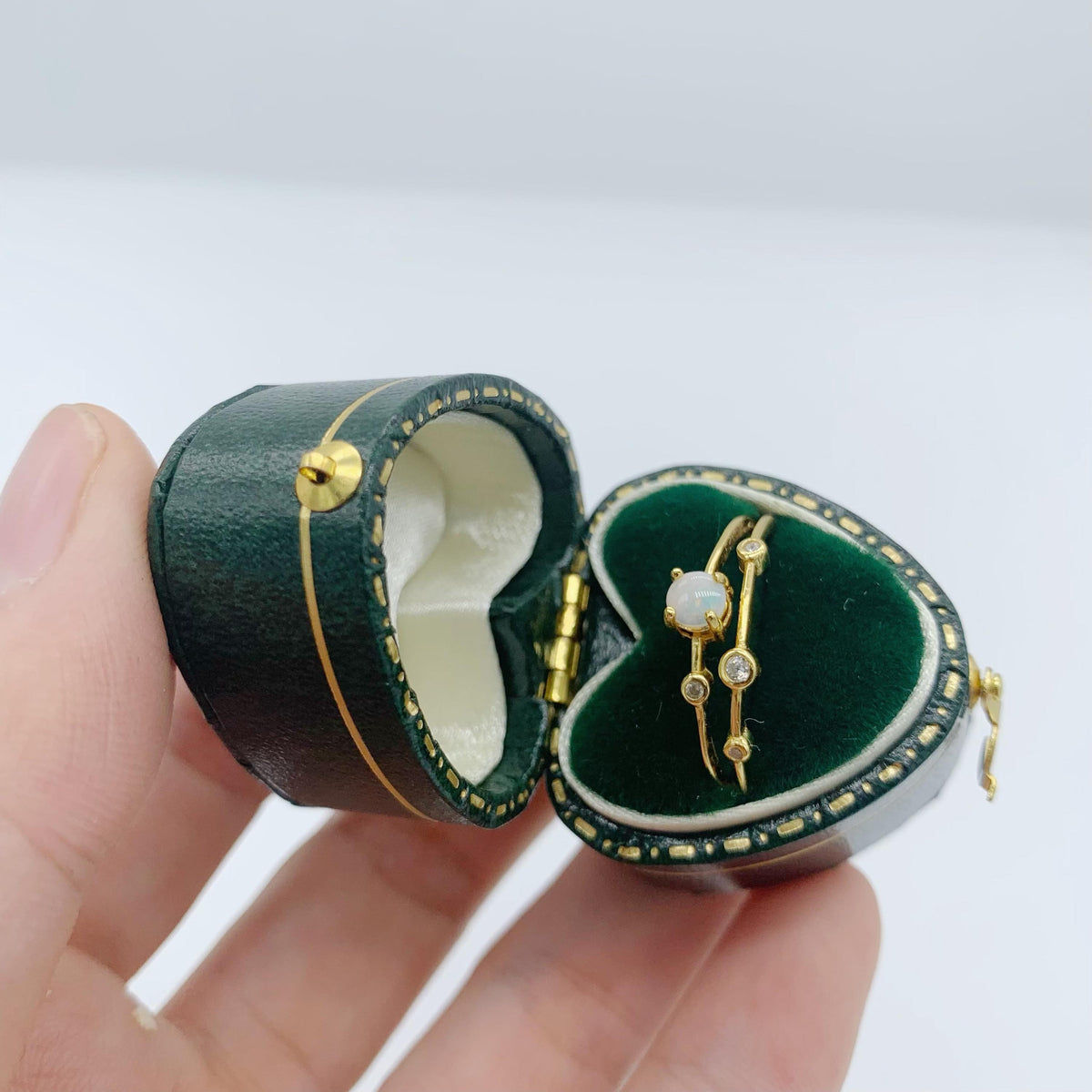 Vintage Heart Green Ring Box Handmade