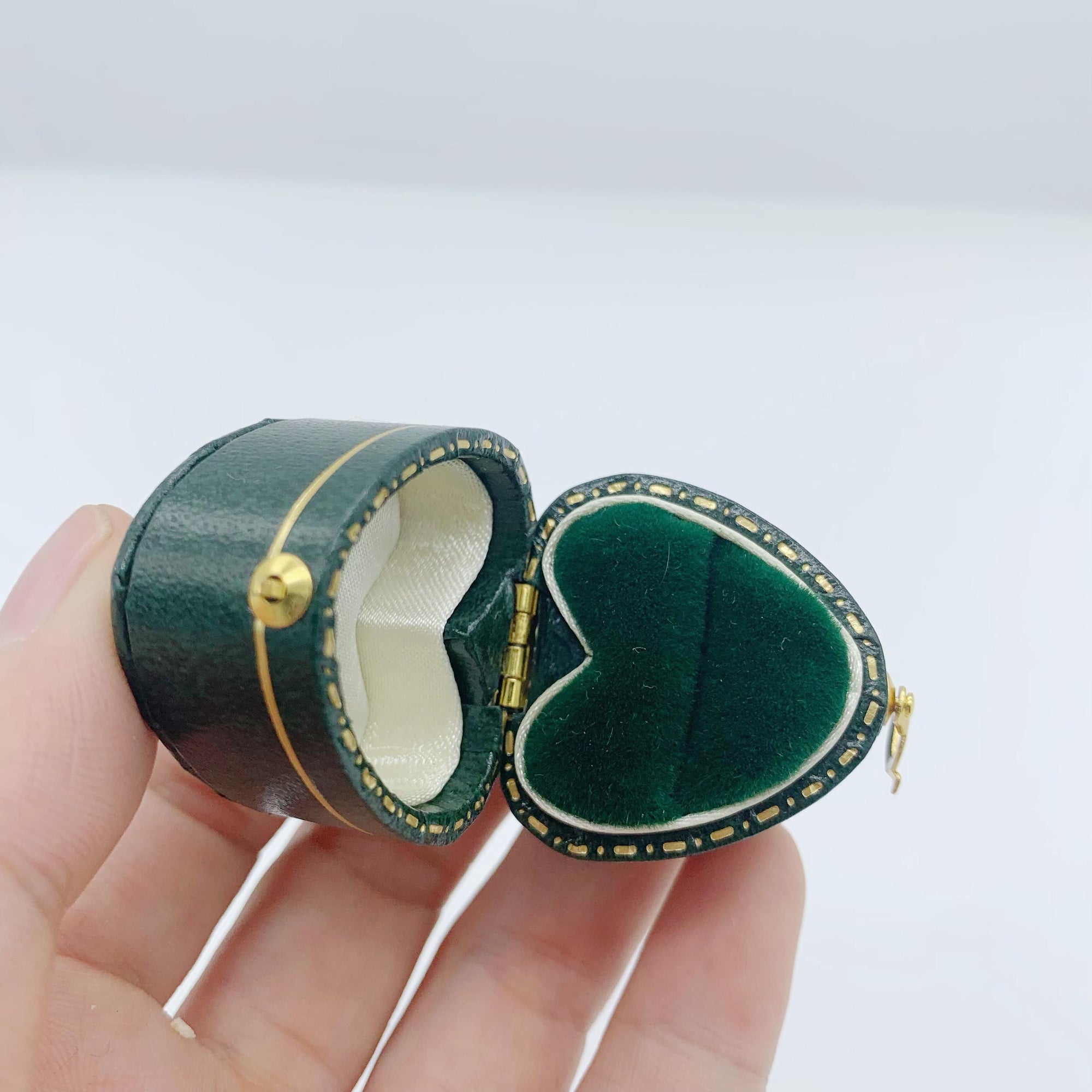 Vintage Heart Green Ring Box Handmade