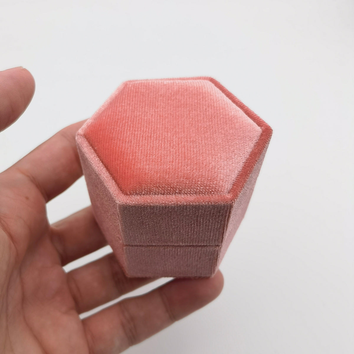 Pink Velvet Ring Double Slot Ring Box for Wedding Ceremony