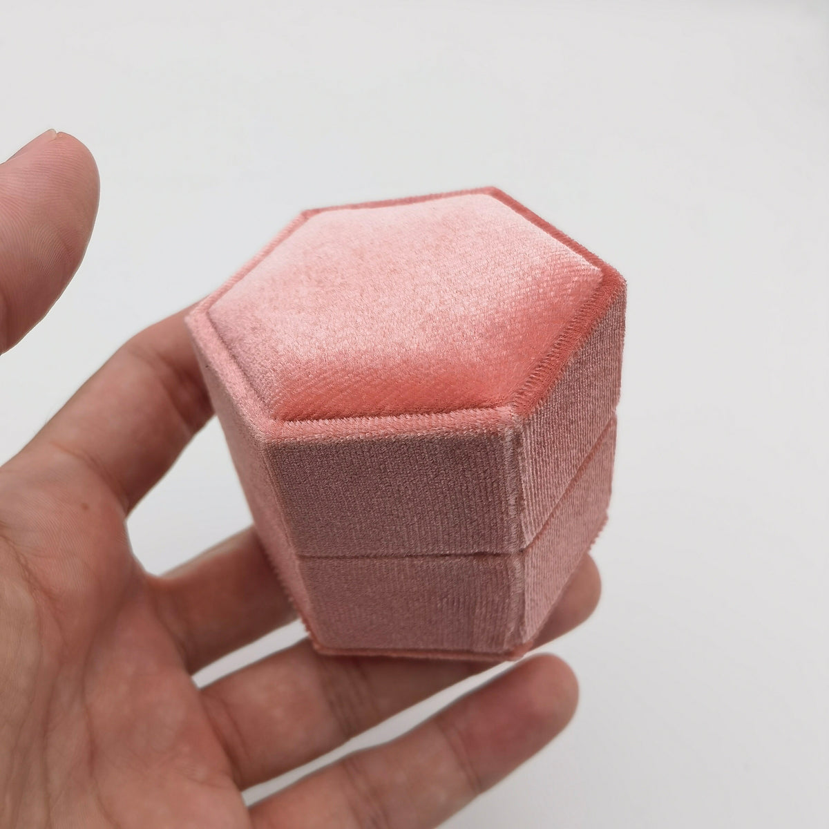 Pink Velvet Ring Double Slot Ring Box for Wedding Ceremony