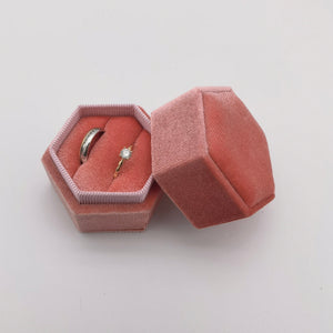 Pink Velvet Ring Double Slot Ring Box for Wedding Ceremony