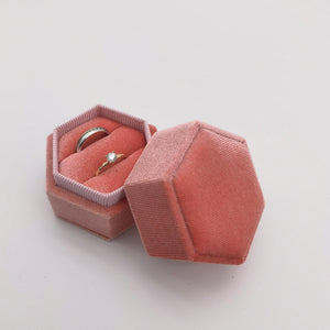 Pink Velvet Ring Double Slot Ring Box for Wedding Ceremony