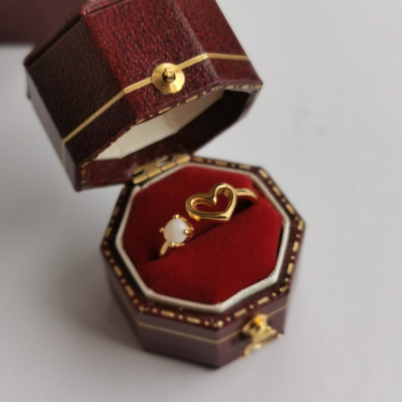 Vintage Style Octagon Hexagon Burgundy Red Ring Box Handmade, Engagement & Wedding Set Elegant Keepsake Box, Vintage Ring Box