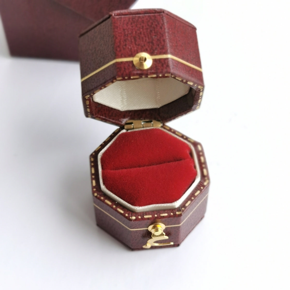 Vintage Style Octagon Hexagon Burgundy Red Ring Box Handmade, Engagement & Wedding Set Elegant Keepsake Box, Vintage Ring Box
