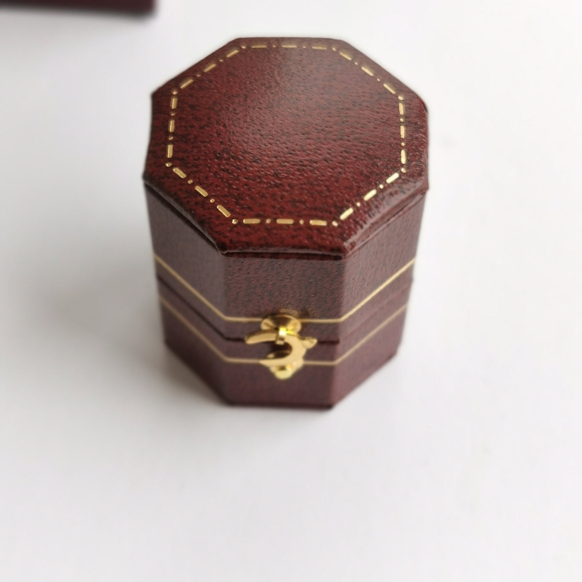 Vintage Style Octagon Hexagon Burgundy Red Ring Box Handmade, Engagement & Wedding Set Elegant Keepsake Box, Vintage Ring Box