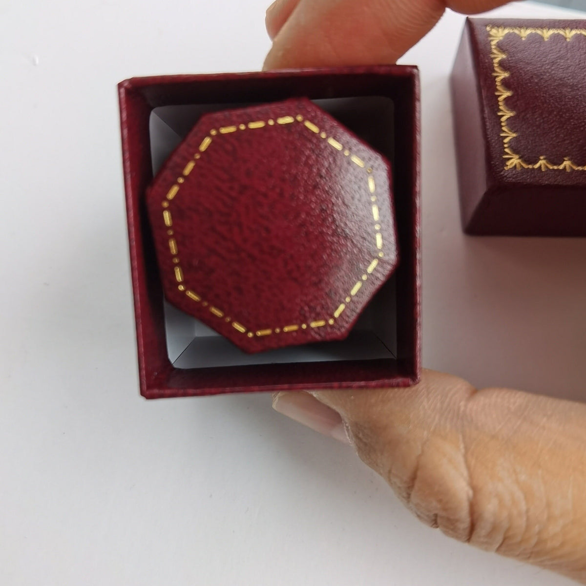 Vintage Style Octagon Hexagon Burgundy Red Ring Box Handmade, Engagement & Wedding Set Elegant Keepsake Box, Vintage Ring Box