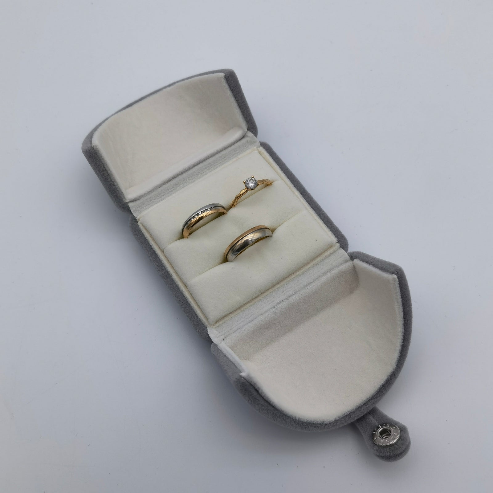 Gray Double Slots Velvet Ring Box
