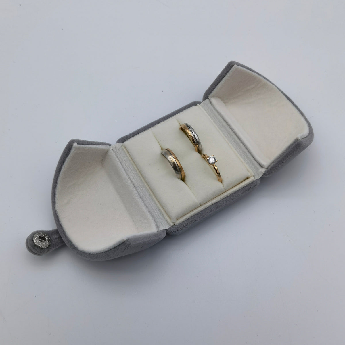Gray Double Slots Velvet Ring Box