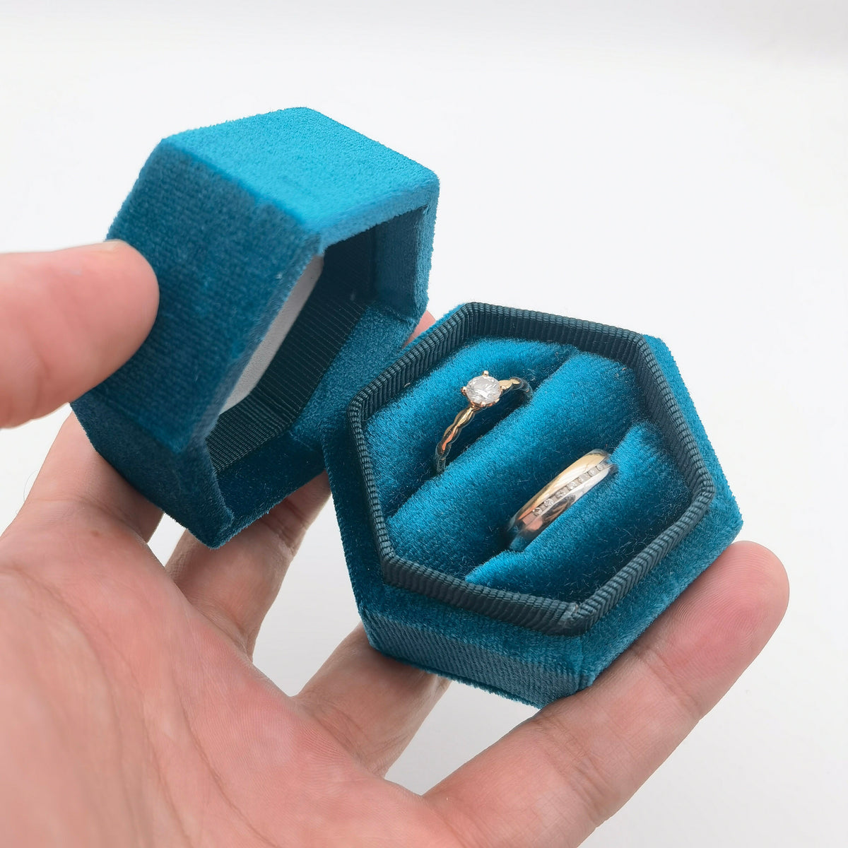 Sky Blue Velvet Ring Box
